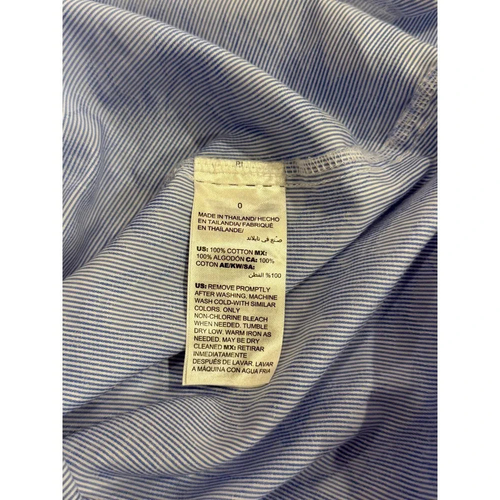 Chicos Blue White Striped Palm Print Cotton Blouse Chicos Sz 0 Small/4